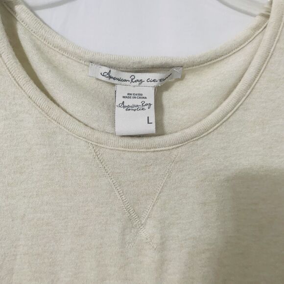 American Rag Cie Sweater Women Large Oatmeal Round Neck Ruffle Casual Boho Comfy - Picture 3 of 6